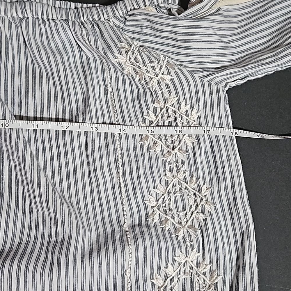 Love Sam Off Shoulder,Pinstriped,Boho Embroidered Top with Layered Cuffs - Picture 10 of 11